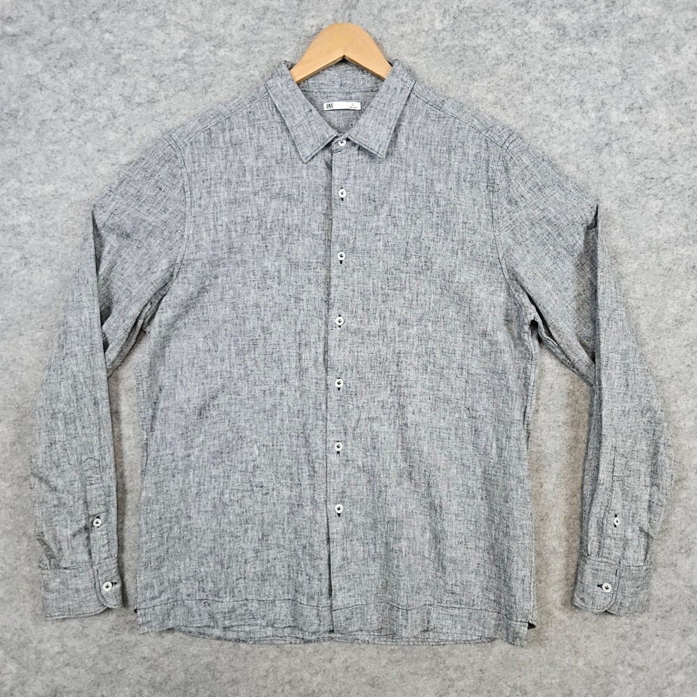 ONS Gray Linen/Cotton Blend Long Sleeve Button Up Shirt Mens Size L Beach Spring